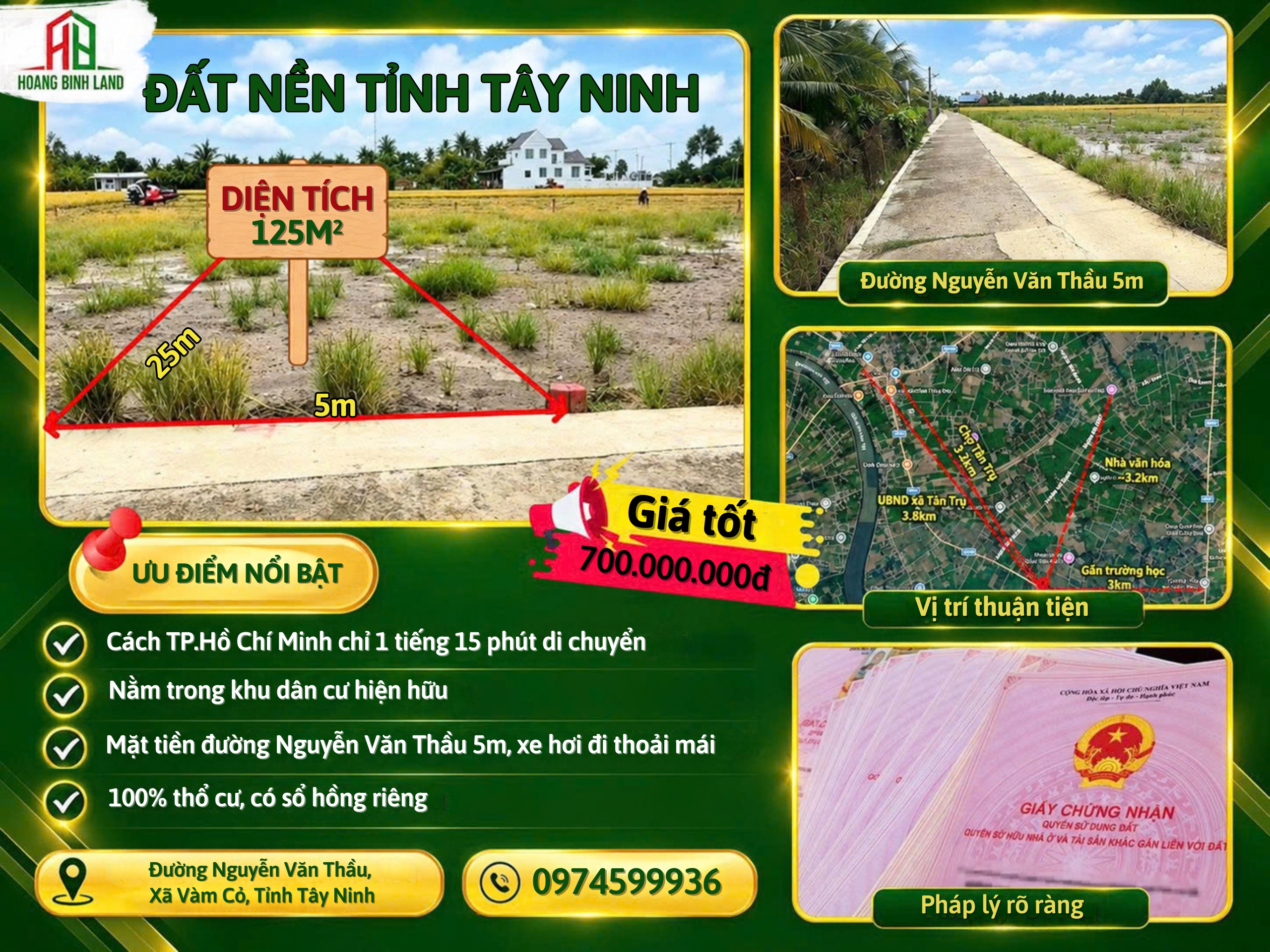 700 TRIỆU – 125M² ĐẤT Ở XÃ VÀM CỎ – CÁCH ĐT 833 CHỈ 50M